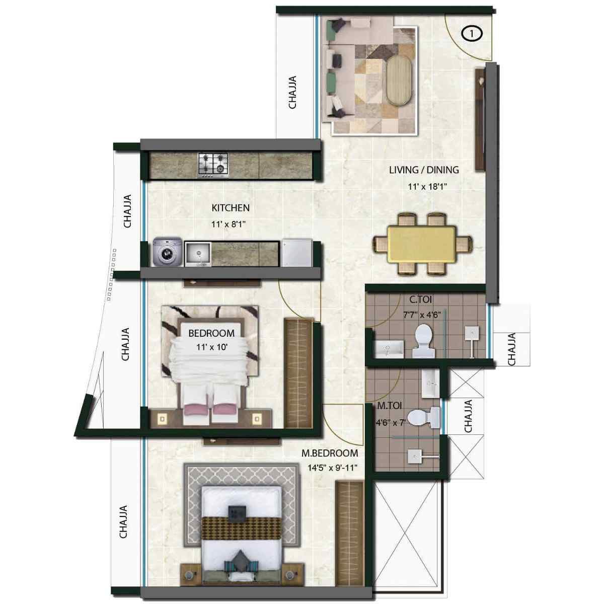 Tricity-Aspire-Floor-Plan-2-BHK 1