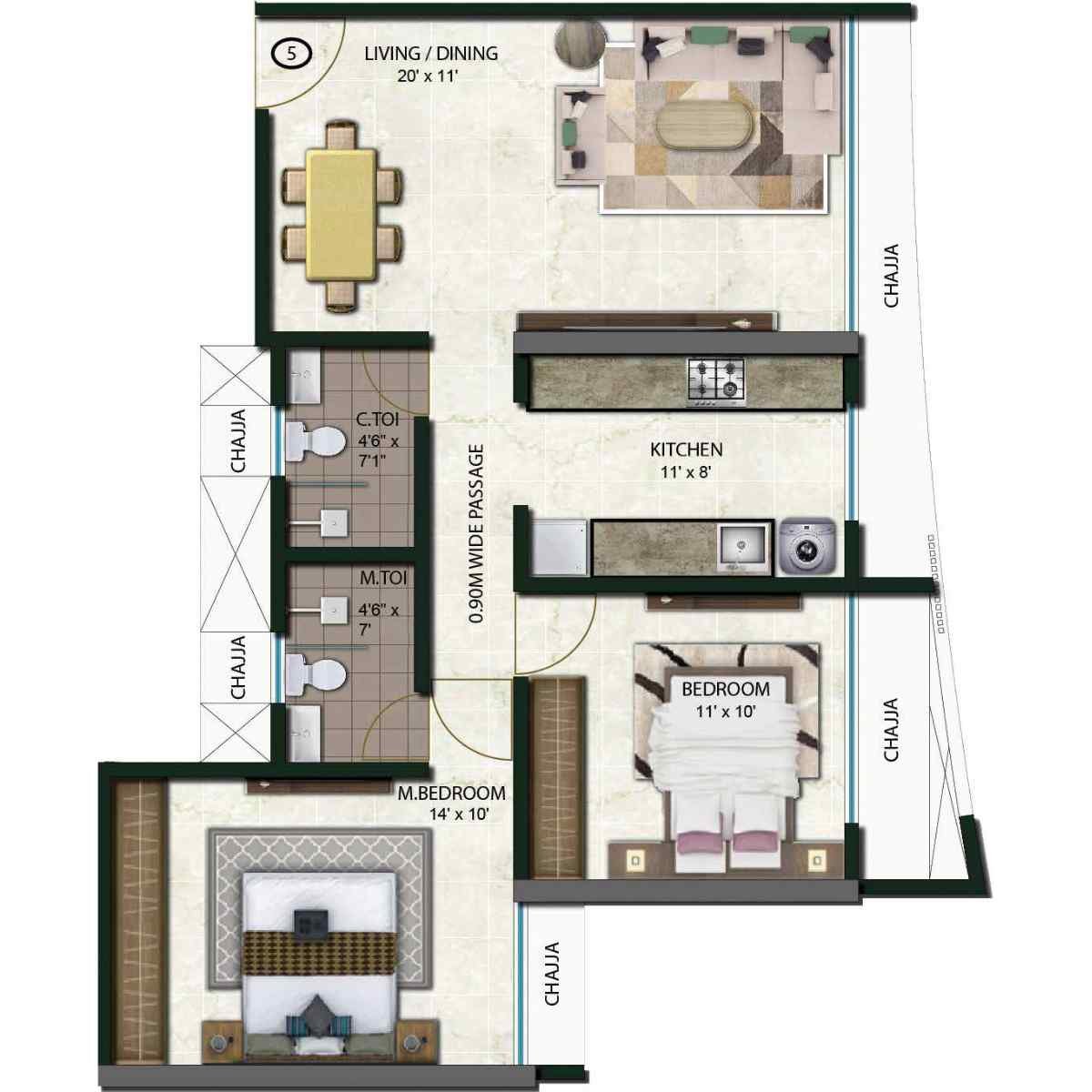 Tricity-Aspire-Floor-Plan-2-BHK 2